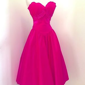 Vintage 1980s Magenta Pink Cocktail Dress